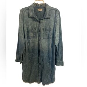 True Craft Women’s Distressed Denim Button Front Shirt Dress Size 2X